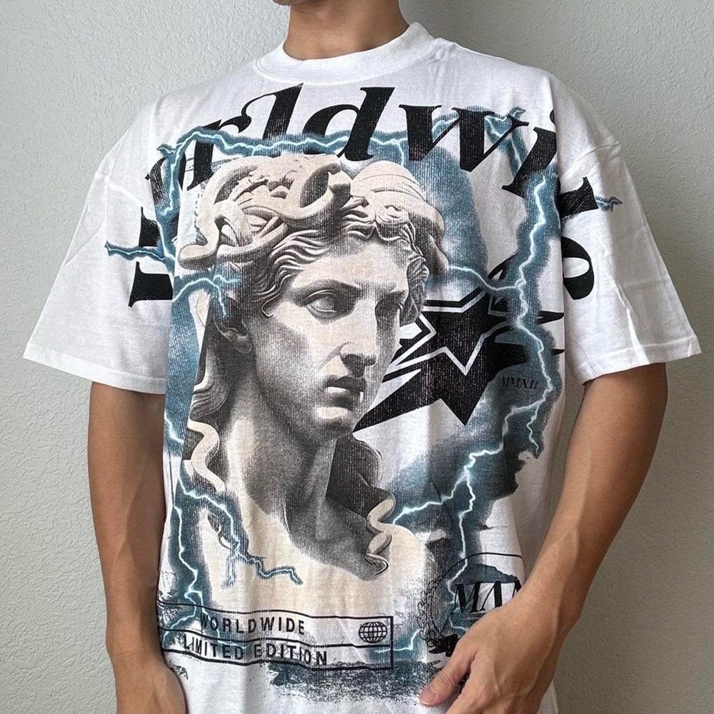 Worldwide Renaissance Bust AOP Graphics White Tee Shirt